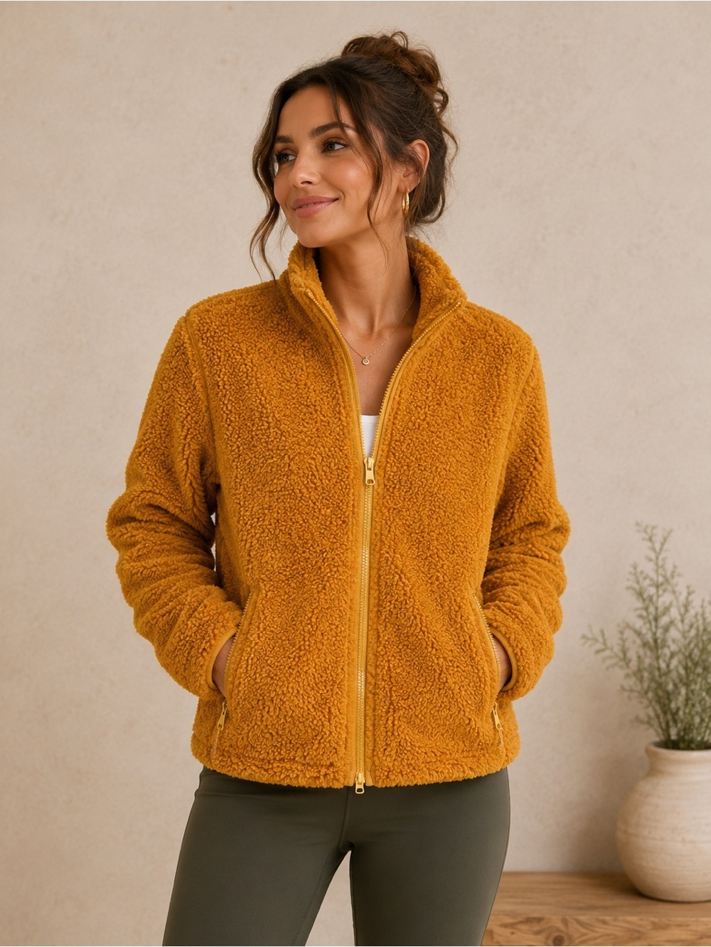 Aritiza TNA XS| Sherpa ‎ Zip Up Mustard/ Hiking/ Cozycore /Granola/ Boho